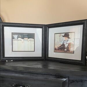 2 Nancy Noel “My Calf” and “Amish Boy and Calf” Numbered Prints in Rustic Frames
